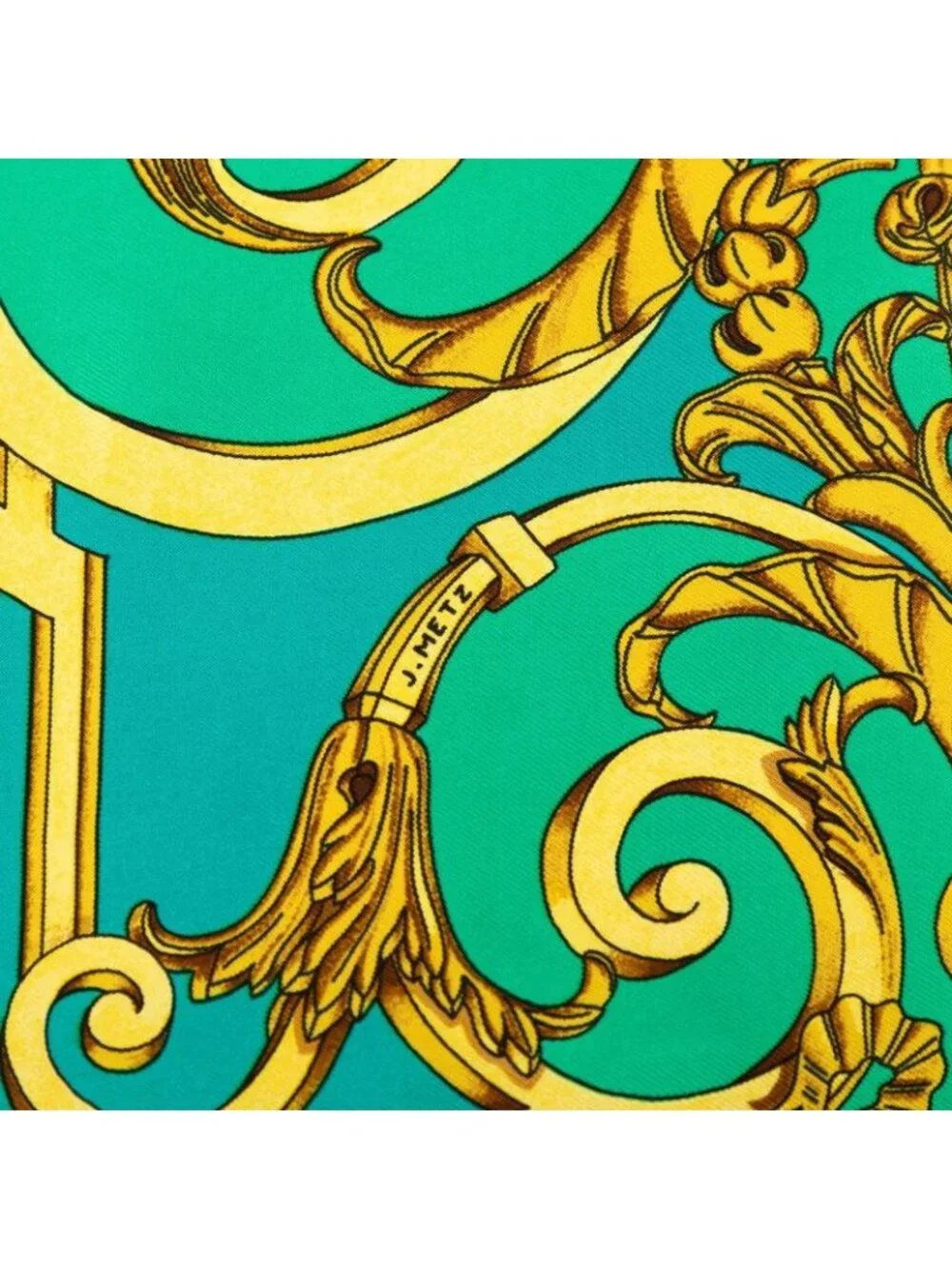 Hermes Carre 90 les Tuileries Roulis Park Scarf Green Gold Silk